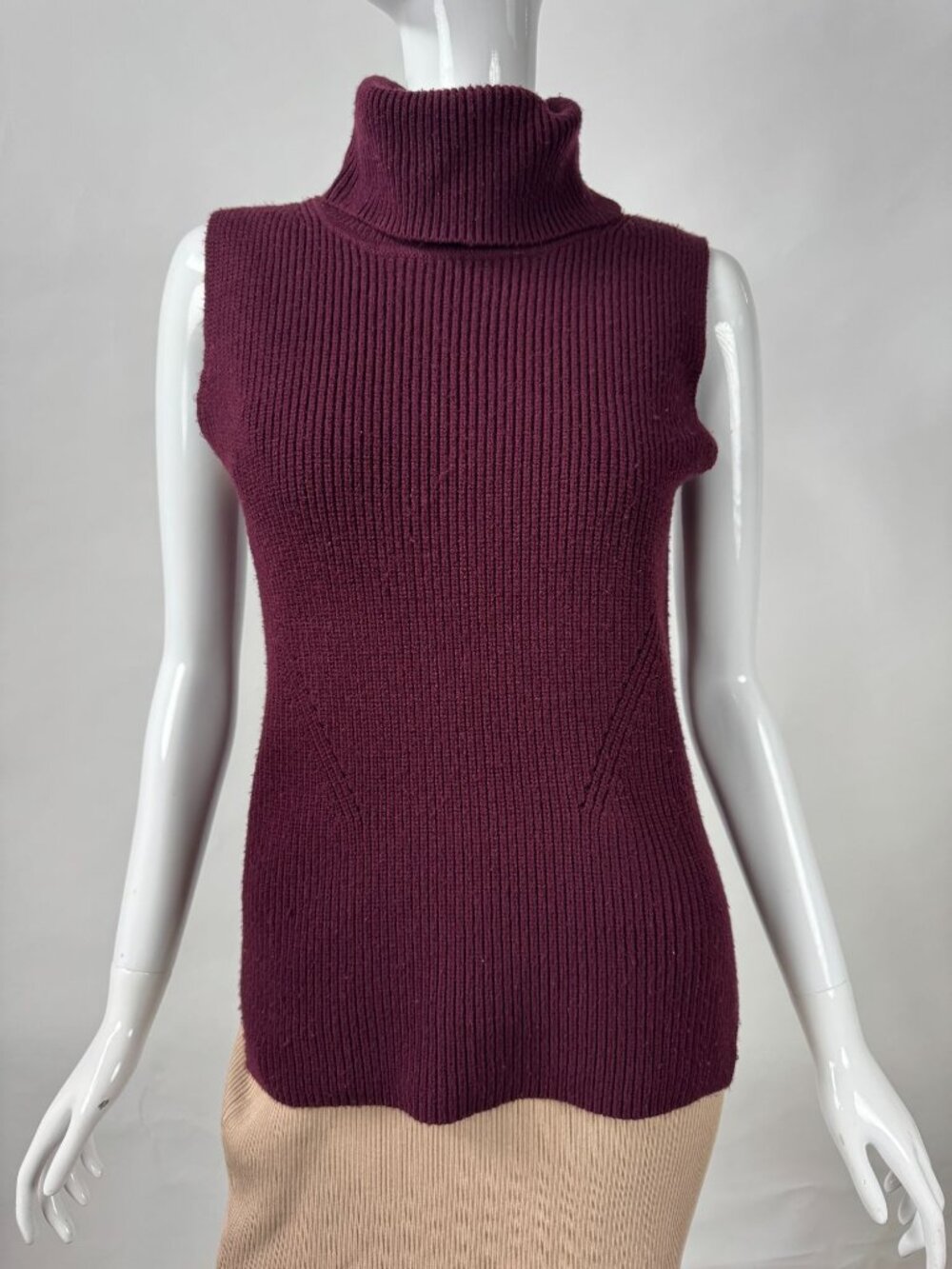 French Connection Burgundy Sleeveless Turtleneck Knit Sweater Womens XS Ribbed A